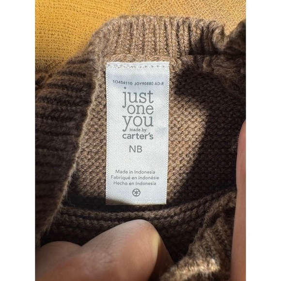 Just One You Made by Carter's Baby‎ Bear Ear Knit Sweater Pants Hat Set NB Brown - Picture 7 of 7